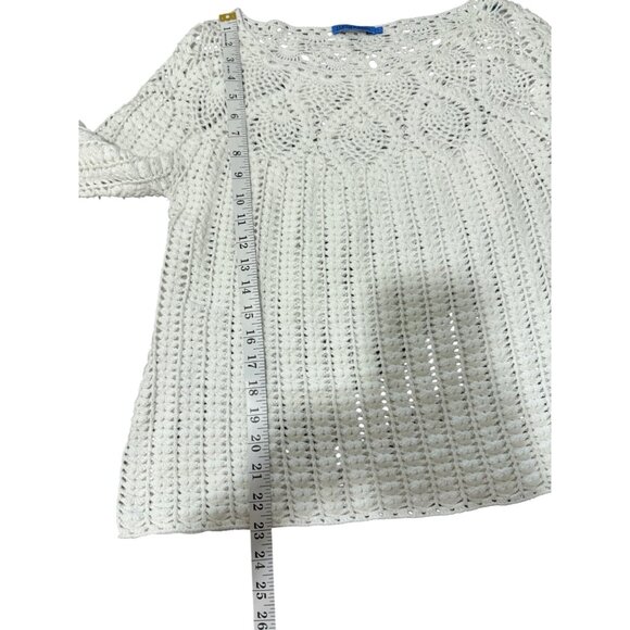 J. McLaughlin Shellona Sweater Crochet Open Knit White Cotton Womens Size L - Picture 6 of 7